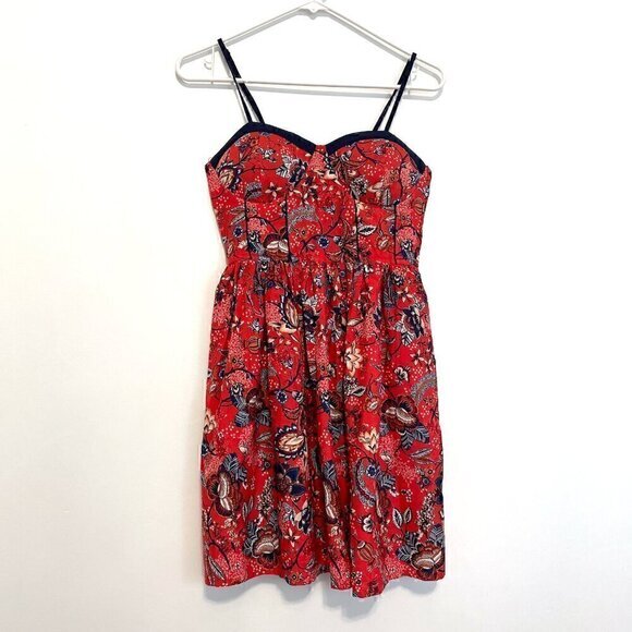 NEW NWT BOG COLLECTIVE BAND OF GYPSIES Red Navy Blue Floral Bustier Mini Dress M - Picture 2 of 15
